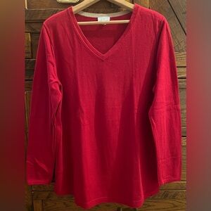J Jill Red V Neck Cotton Blend Sweater Size Medium